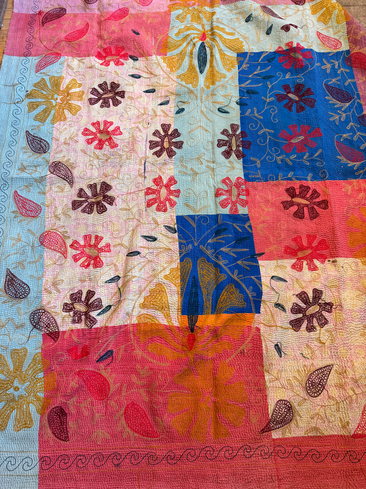 8A. Vintage Kantha Suzani Throw 74" x 60"