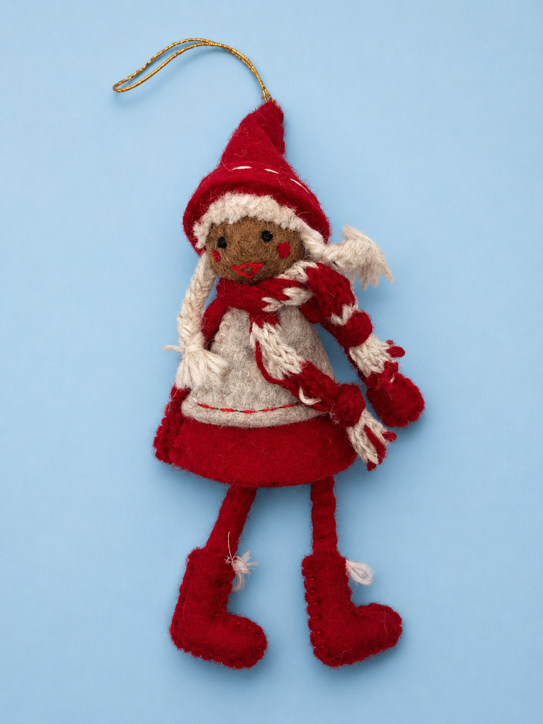 Handmade Felted Wool Red Dress Doll