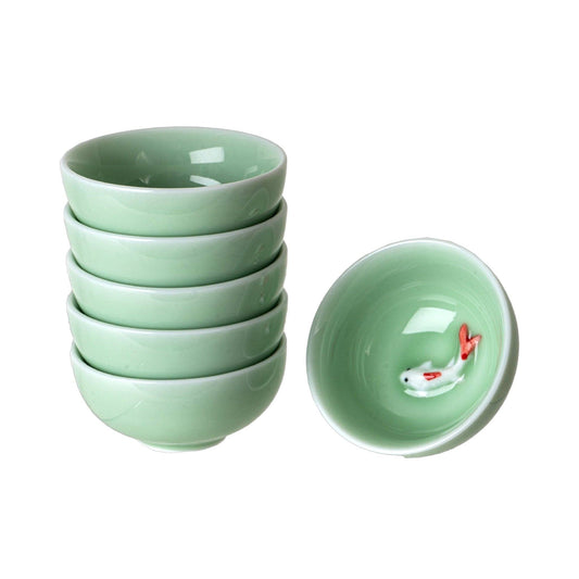 2.5"D Koi Fish Kung Fu Tea Cups 6 Piece Set
