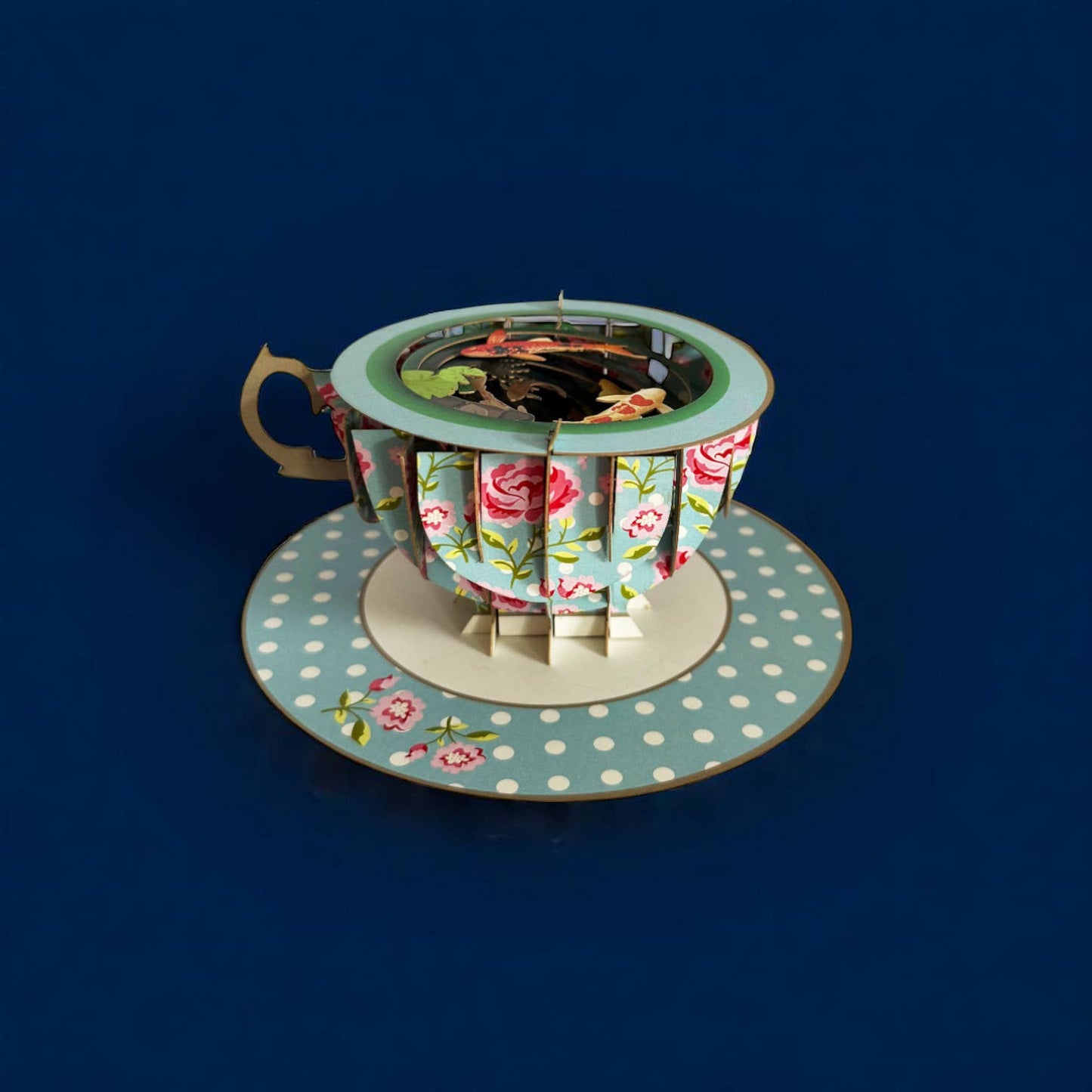 A cup of tea pop up card - KOI fishes