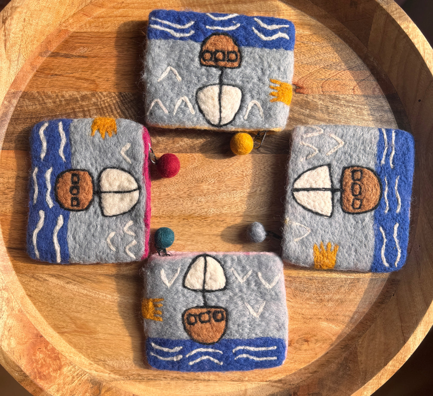Handmade Felted Sailboat Coin Purse