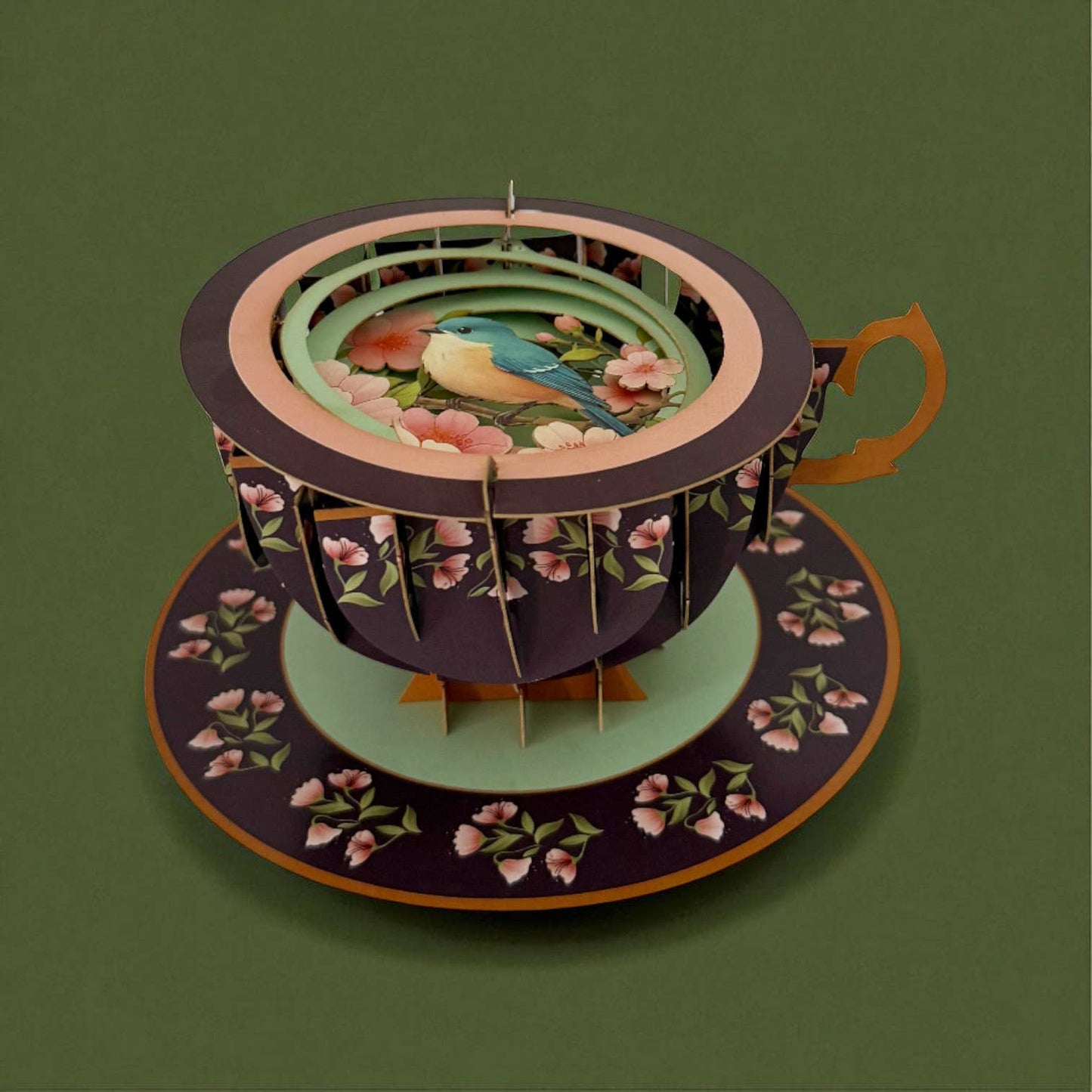 A cup of tea pop up card - Bird