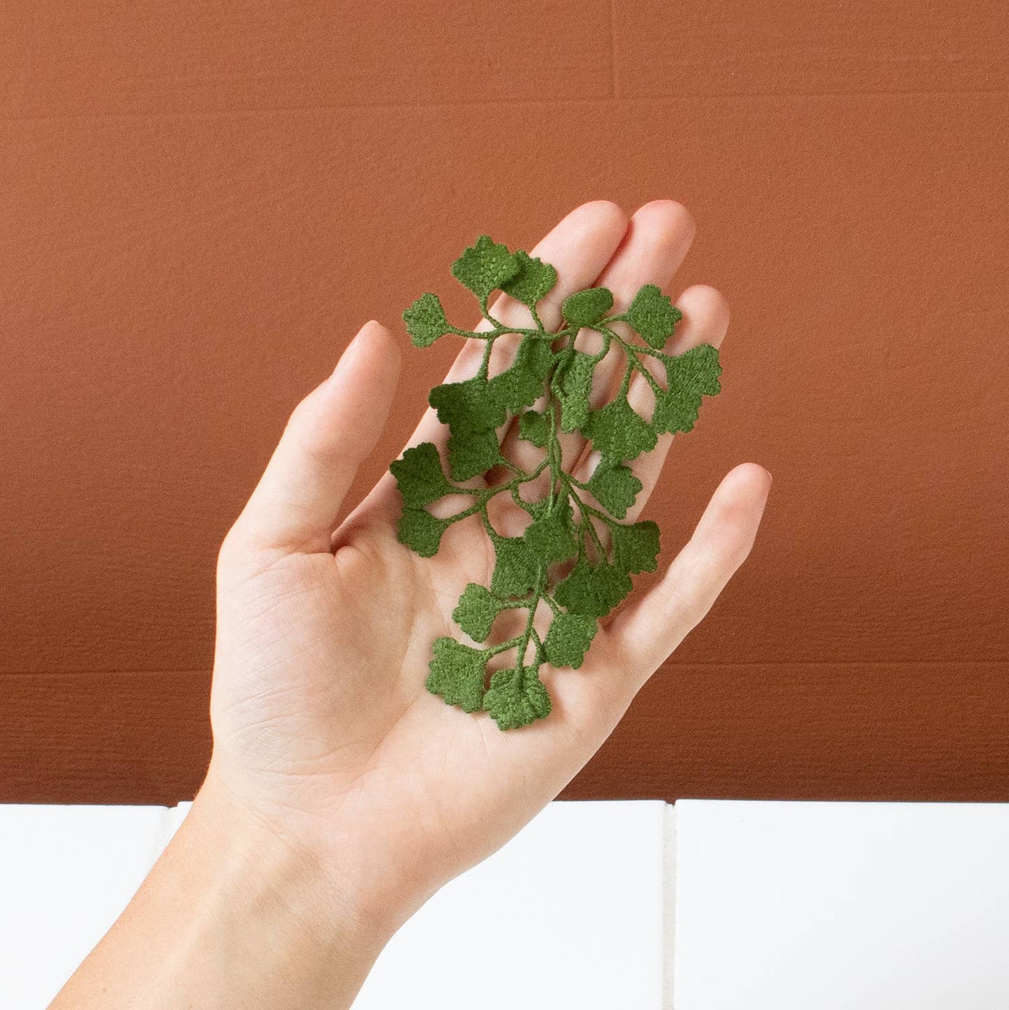Maidenhair fern embroidered brooch