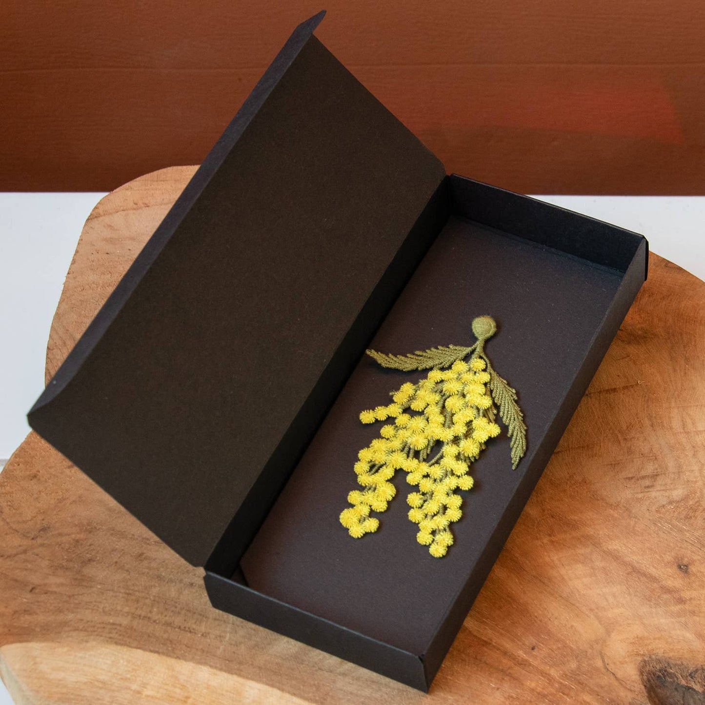 Mimosa flowers embroidered brooch