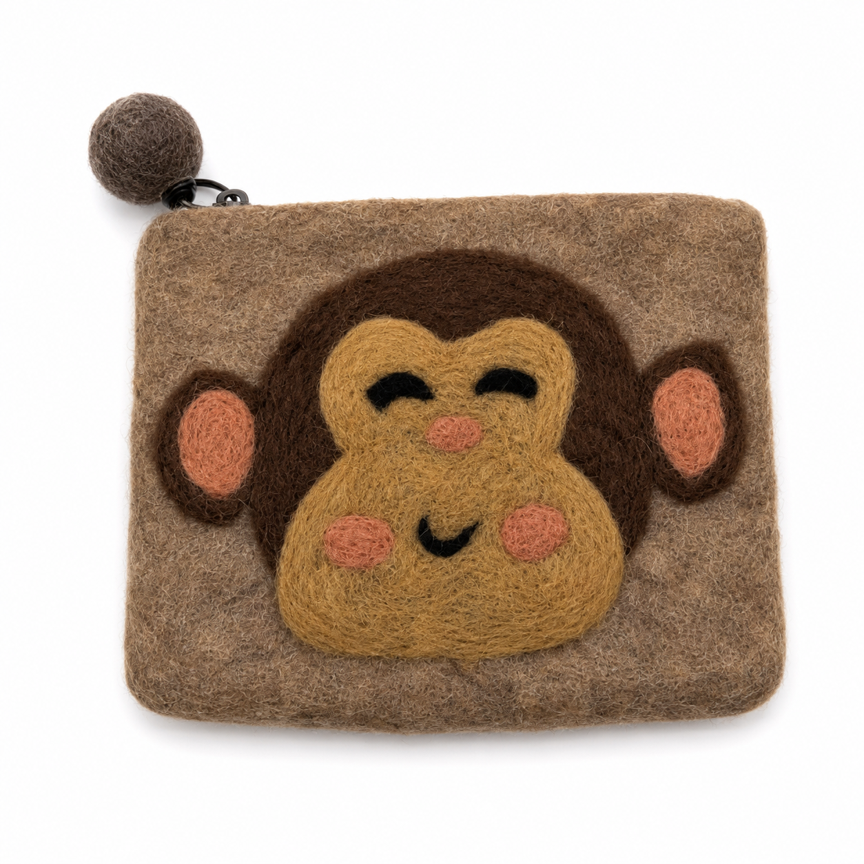 Handmade Felted Wool Monkey Coin Purse
