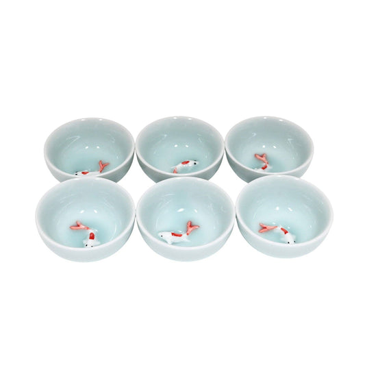 2.5"D Koi Fish Kung Fu Tea Cups 6 Piece Set Sky Blue (1/60)