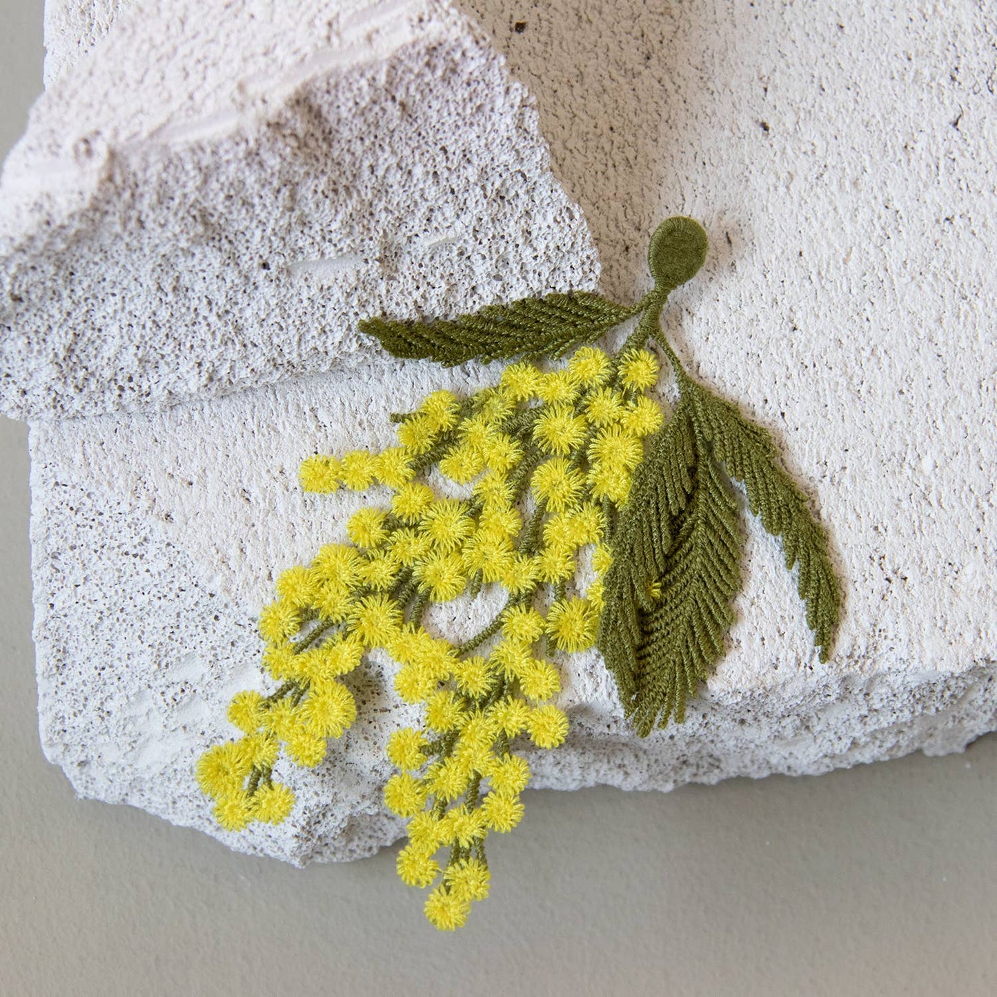Mimosa flowers embroidered brooch