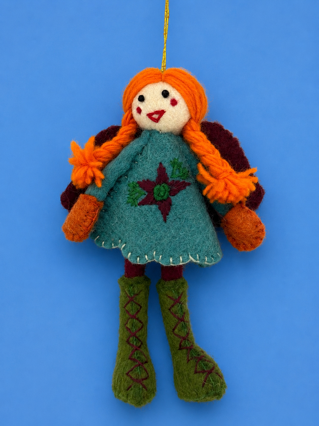 Handmade Felted Wool Orange Braided Girl