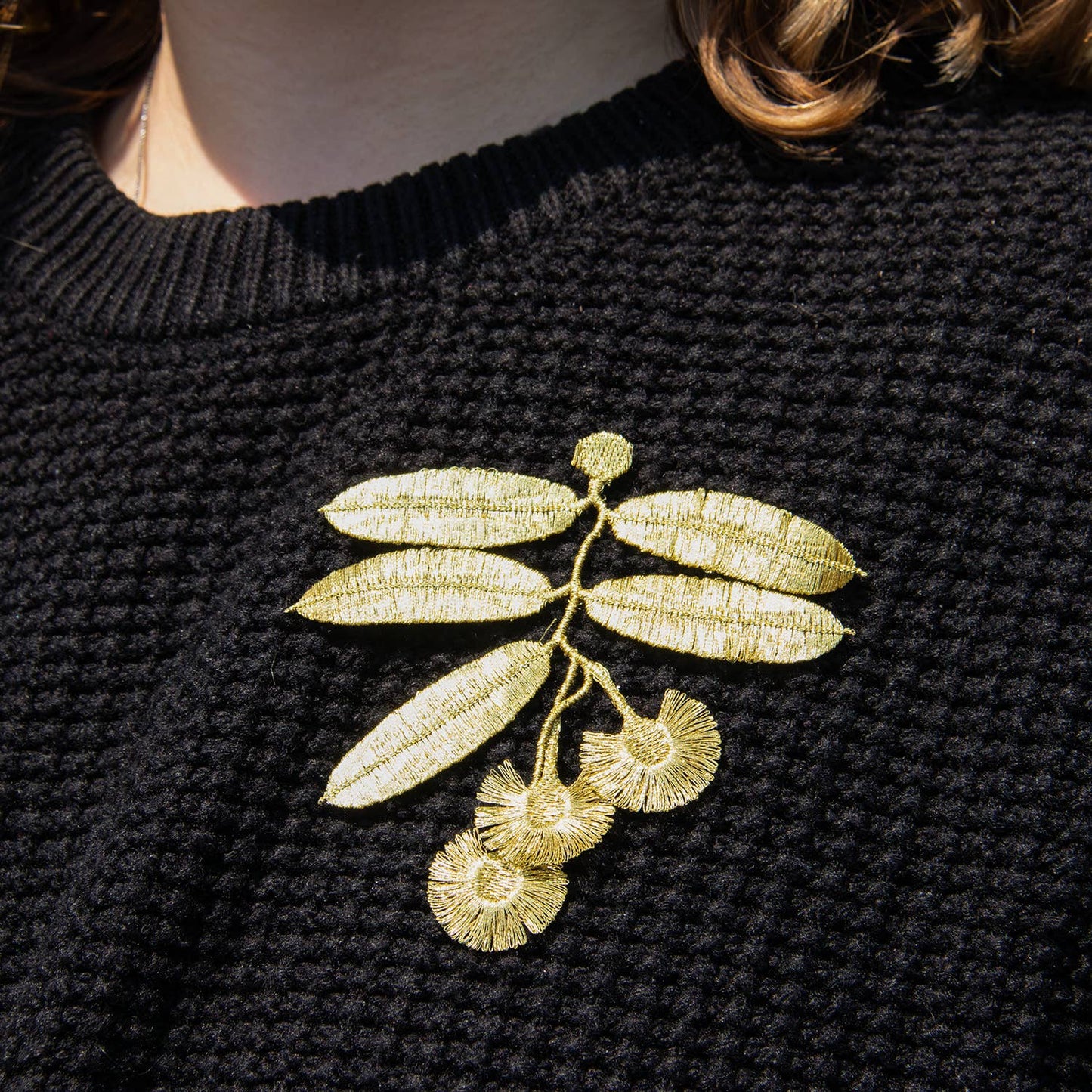 Eucalyptus flowers embroidered brooch