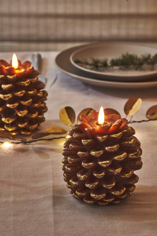 LED Pinecone Candle: Gold