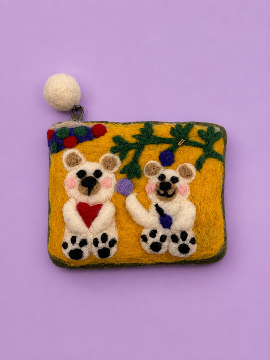 Handmade Felted Wool Two Bears Coin Purse