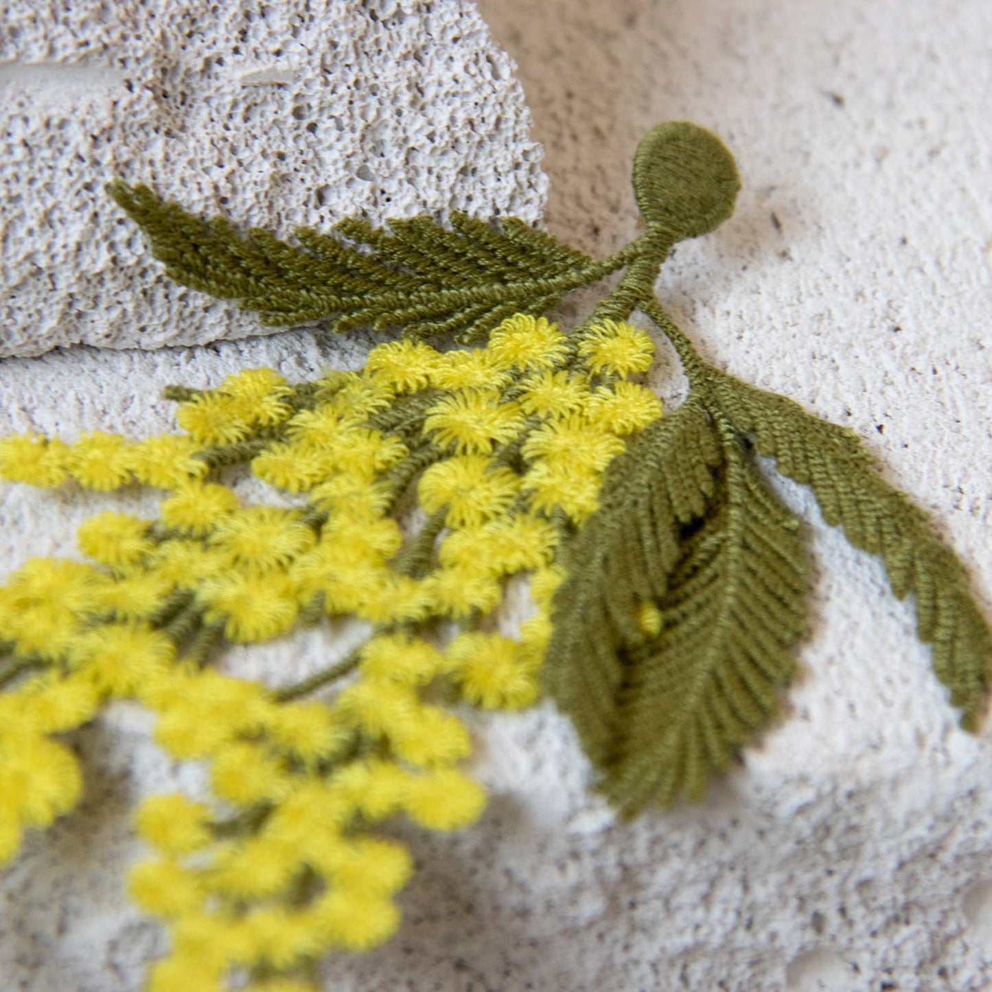 Mimosa flowers embroidered brooch