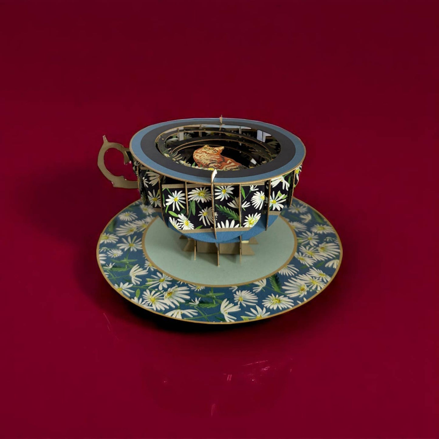 A cup of tea pop up card - Cat