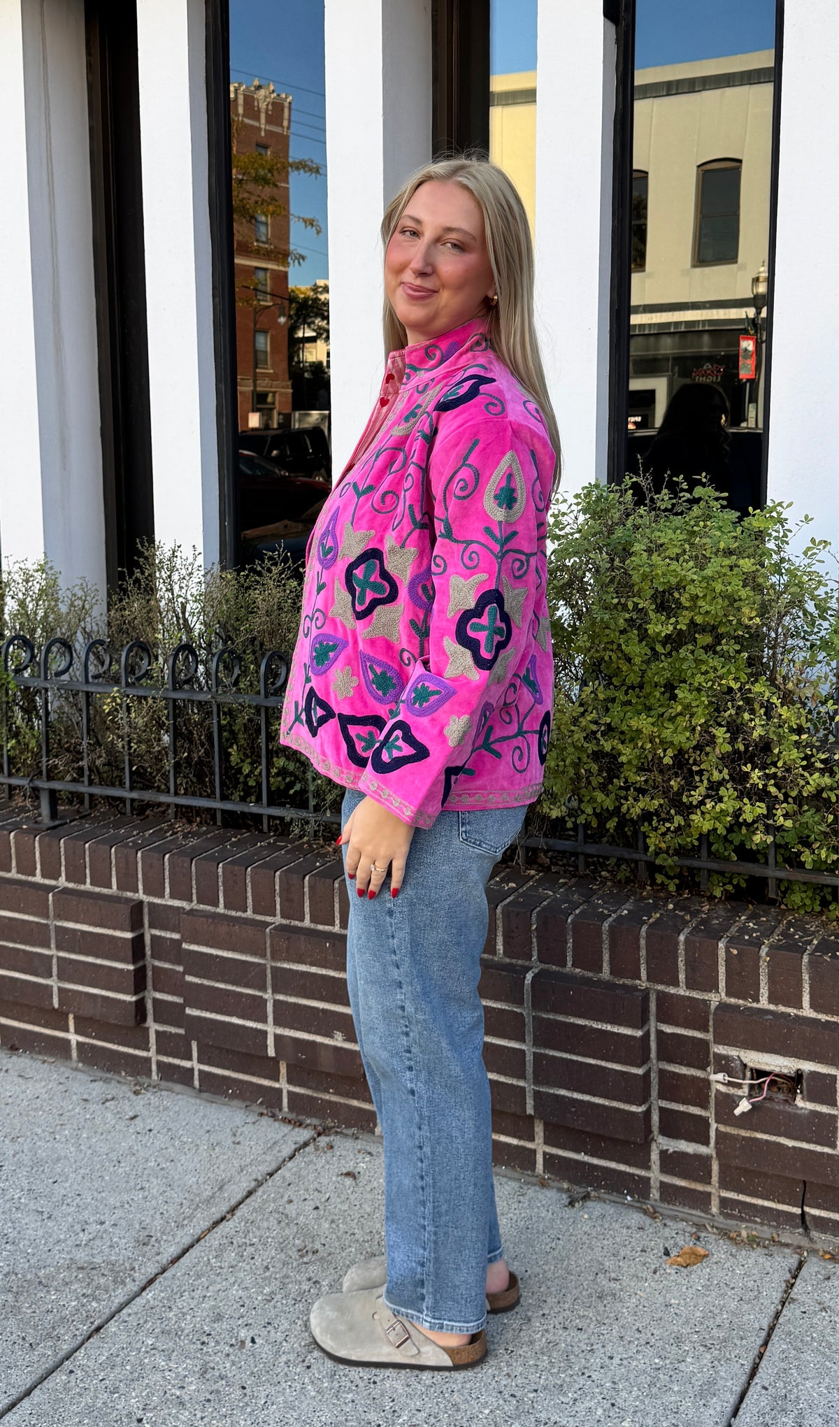 Hot Pink Velvet Embroidered Suzani Jacket Free Size