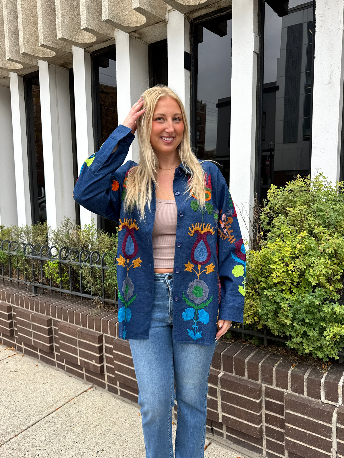 6. Denim Hand Embroidered Jacket