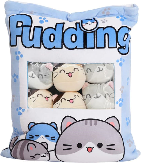 Plush Throw Pillow with 8 Plush Cats
