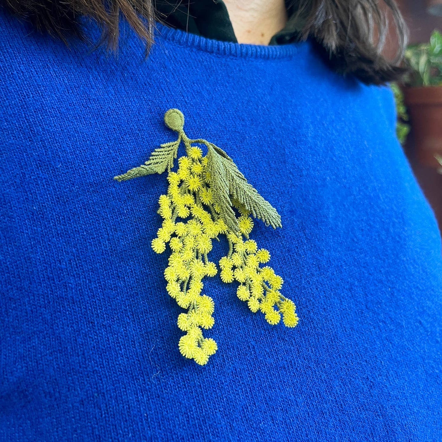 Mimosa flowers embroidered brooch