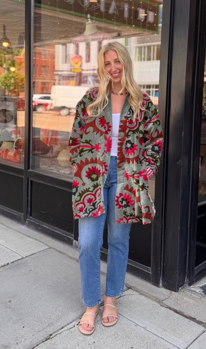 Velvet Free Size Green Colorful Jacket