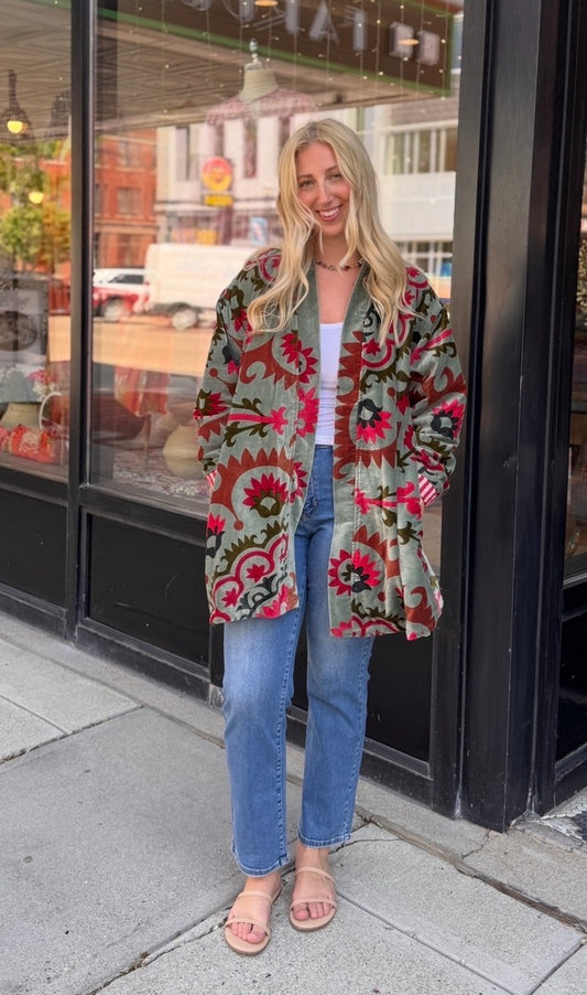 Velvet Free Size Green Colorful Jacket