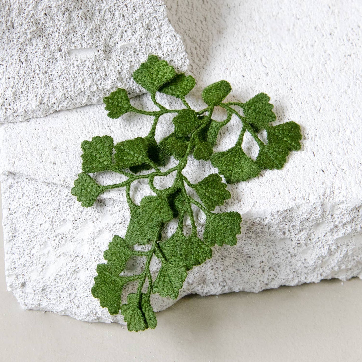 Maidenhair fern embroidered brooch