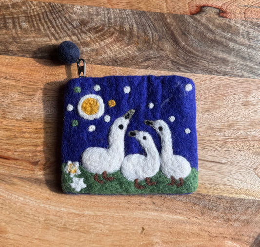 Handmade Wool Felted Three Geese Coin Purse