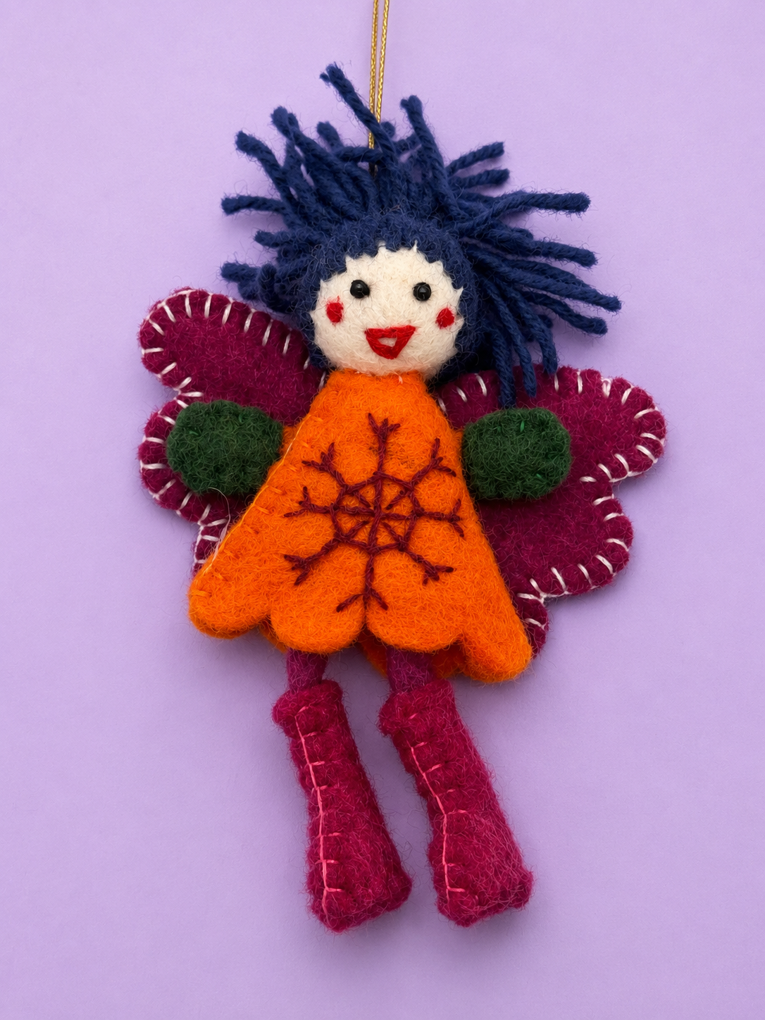 Handmade Felted Wool Orange Dress Doll