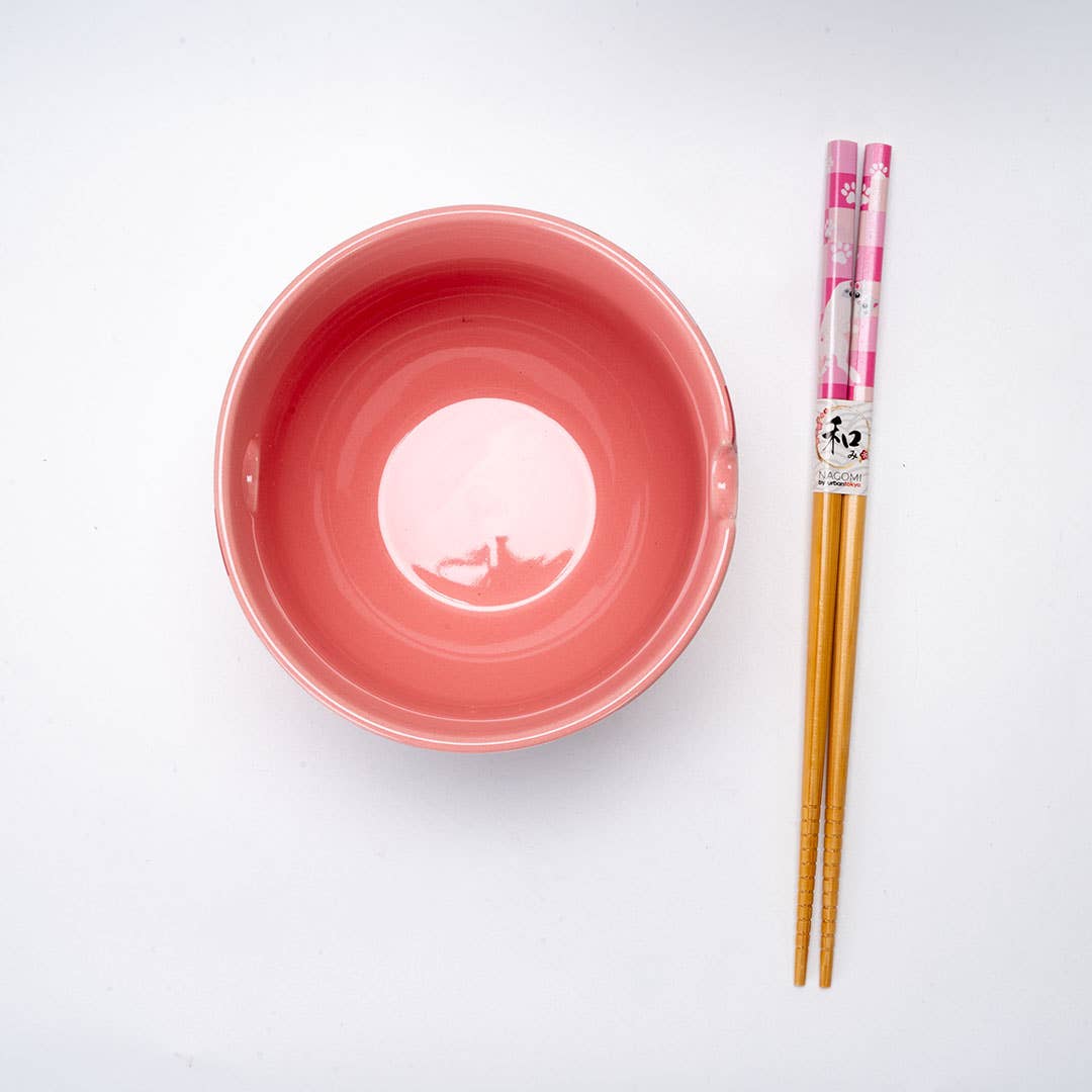 18oz 5"D Donburi Bowl With Chopsticks Set Neko Friends Pink