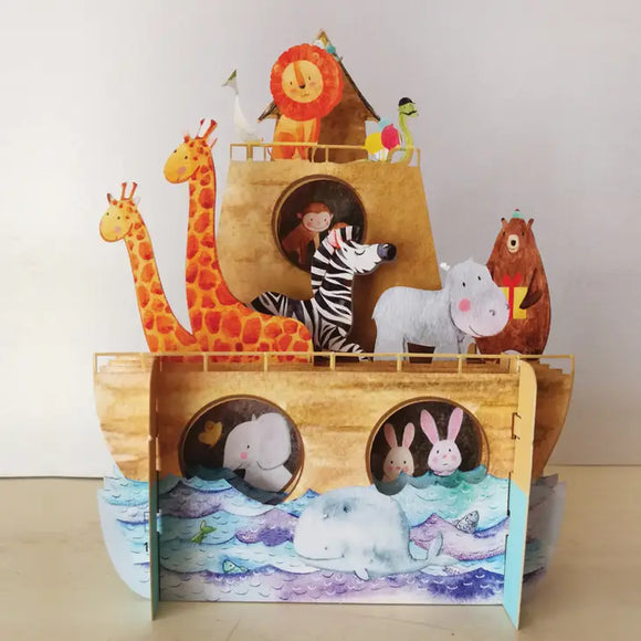 3D Pop Up Card Animals Floating In A Boat Card