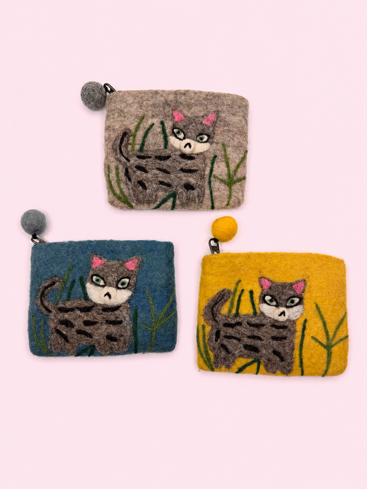 Handmade Felted Wool Forest Kitty Coin Purse