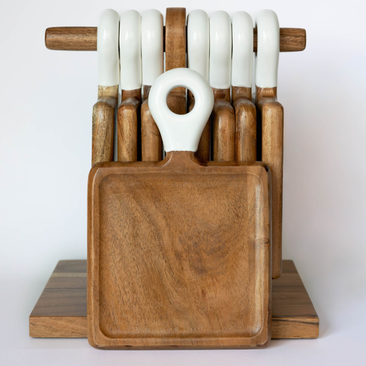 Wood + White Acacia Wood Mini Charcuterie, Set of 8