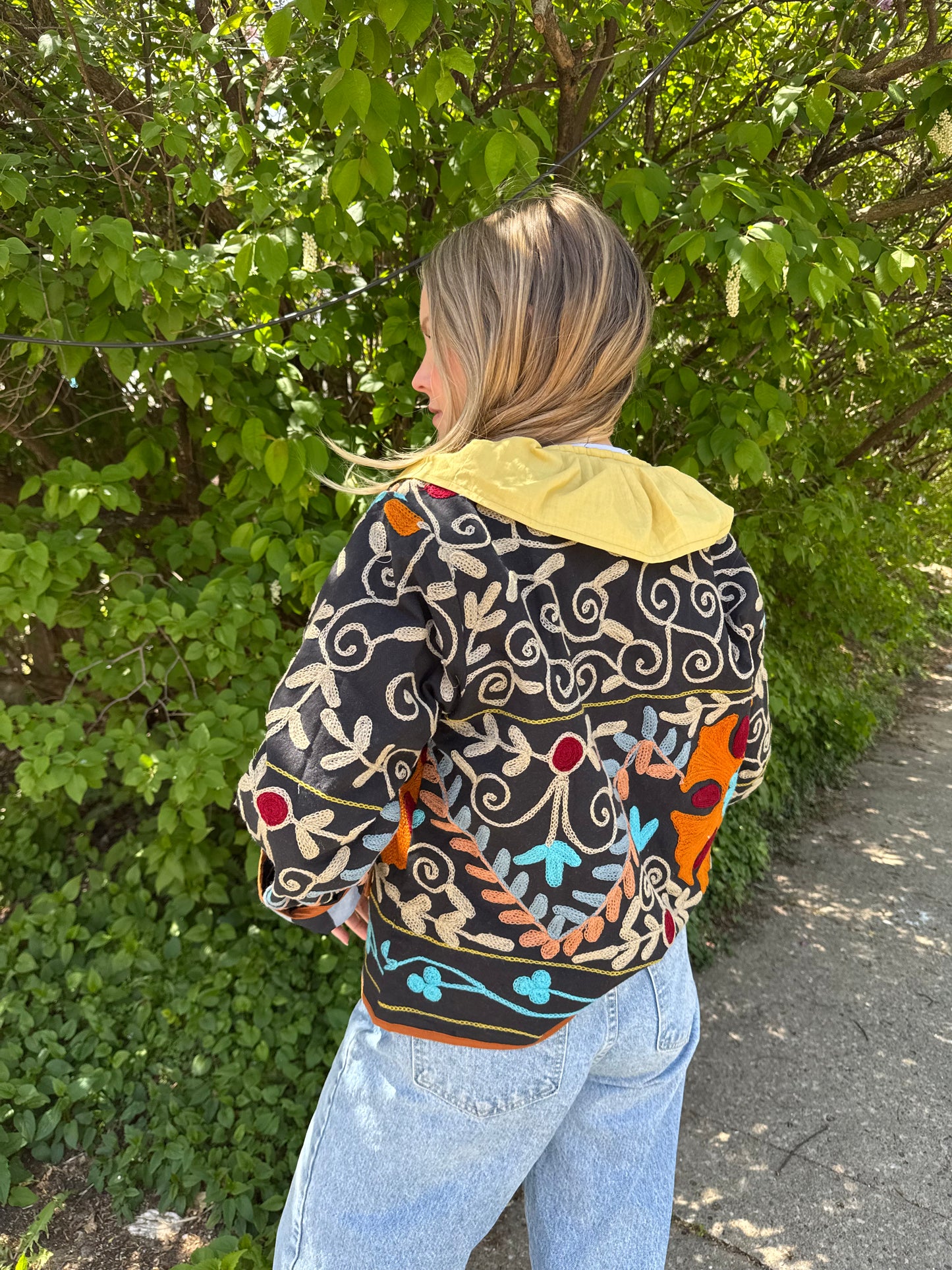Embroidered Yellow Ruffle Jacket
