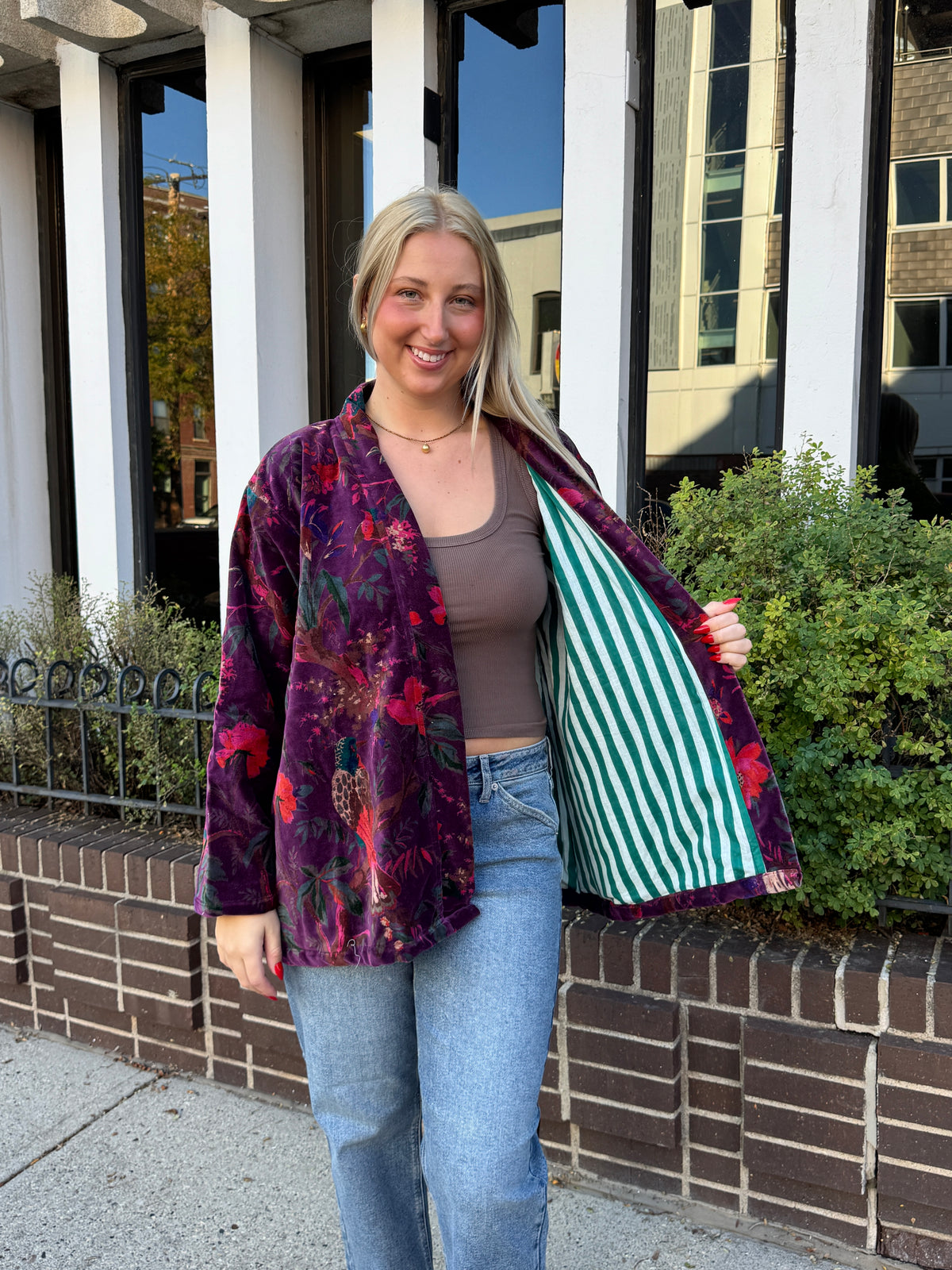 Free Size Velvet Purple & Birds Jacket
