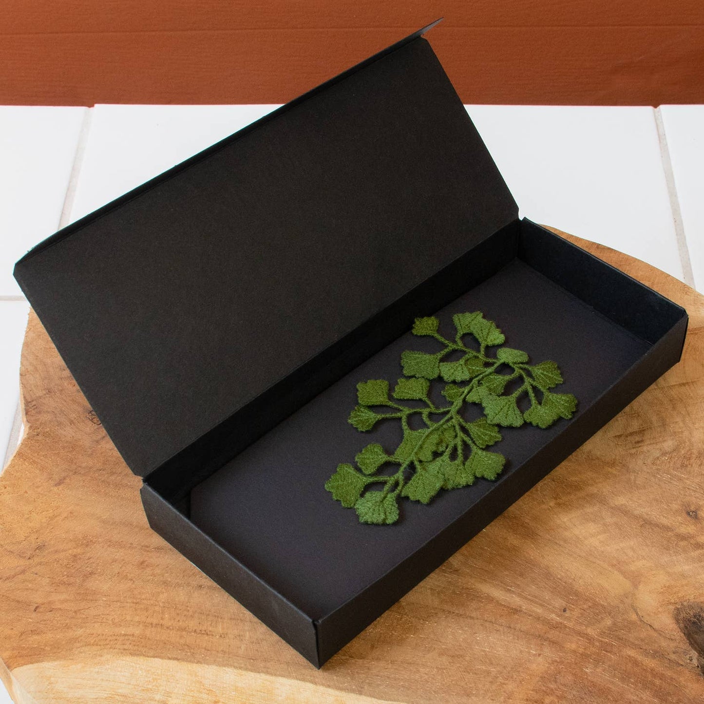 Maidenhair fern embroidered brooch