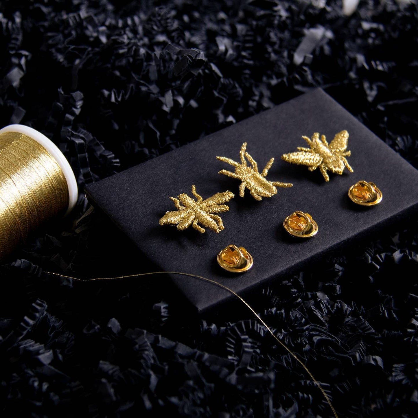 Golden Embroidered Brooches - 3 little Bugs