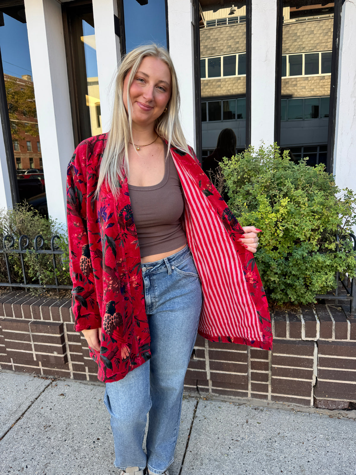 Velvet Free Size Colorful Bird Jacket