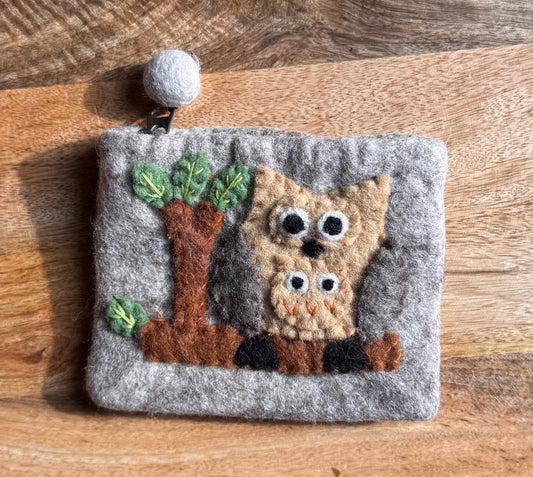 Handmade Wool Felted Owl Coin Purse