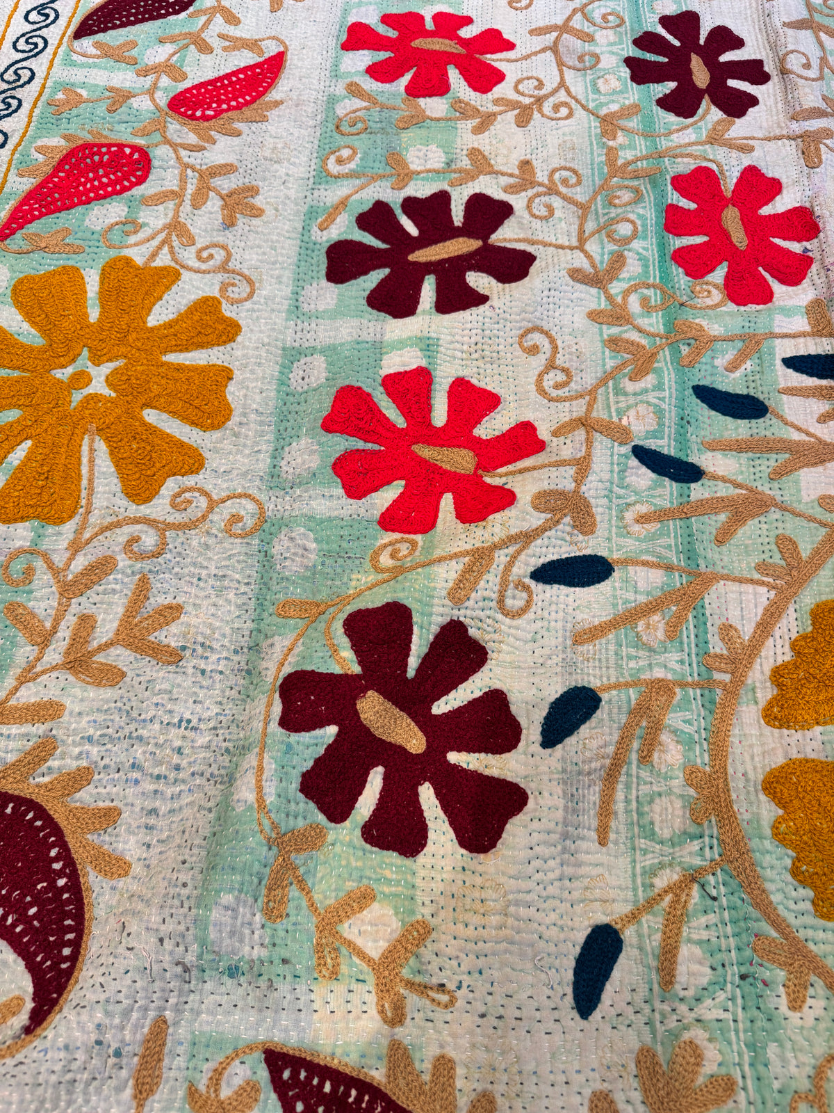 8A. Vintage Kantha Suzani Throw 74" x 60"