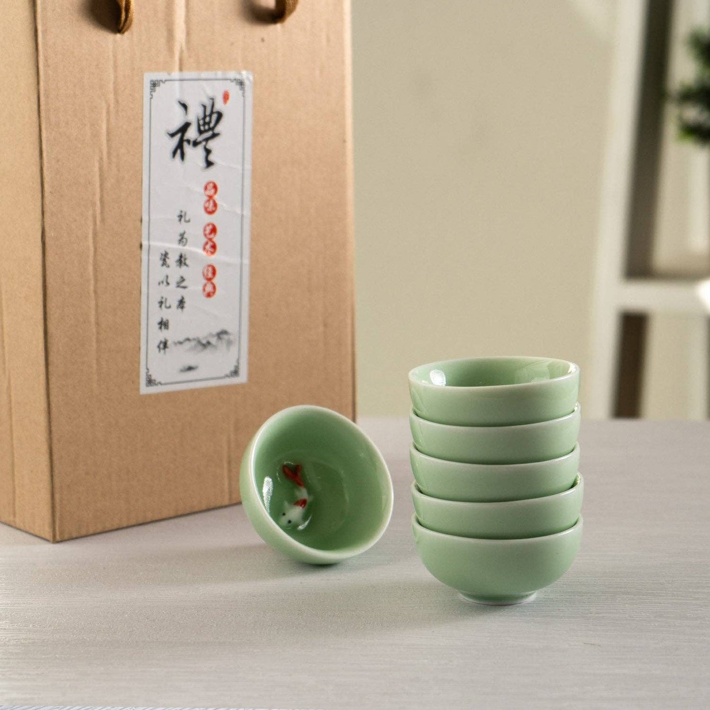 2.5"D Koi Fish Kung Fu Tea Cups 6 Piece Set
