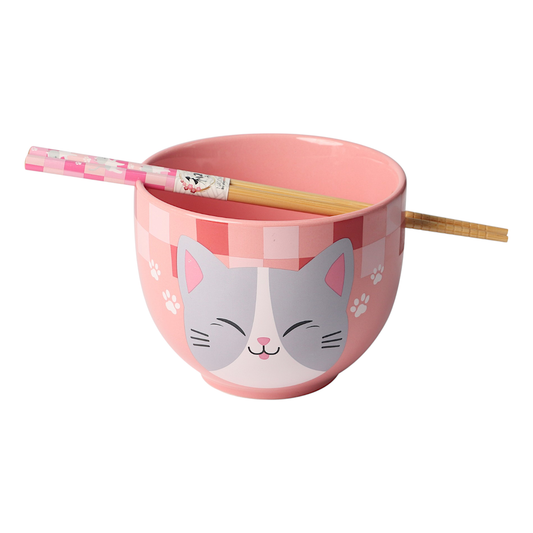 18oz 5"D Donburi Bowl With Chopsticks Set Neko Friends Pink