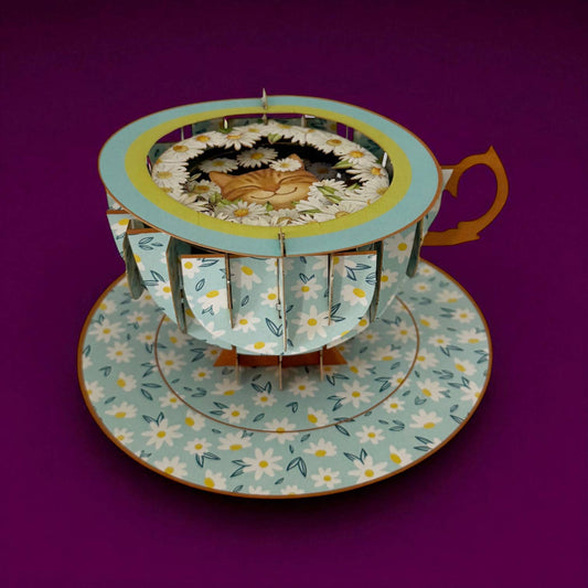 A cup of tea pop up card - cats in daisy