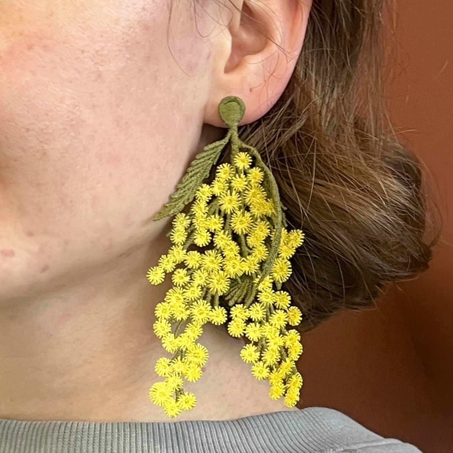 Mimosa flowers embroidered brooch