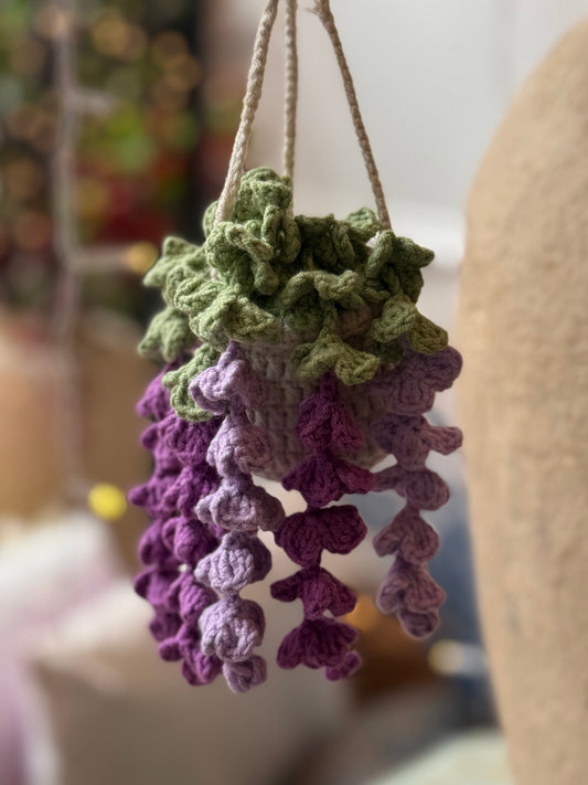Handmade Crocheted Purple Wisteria Hanging Plant