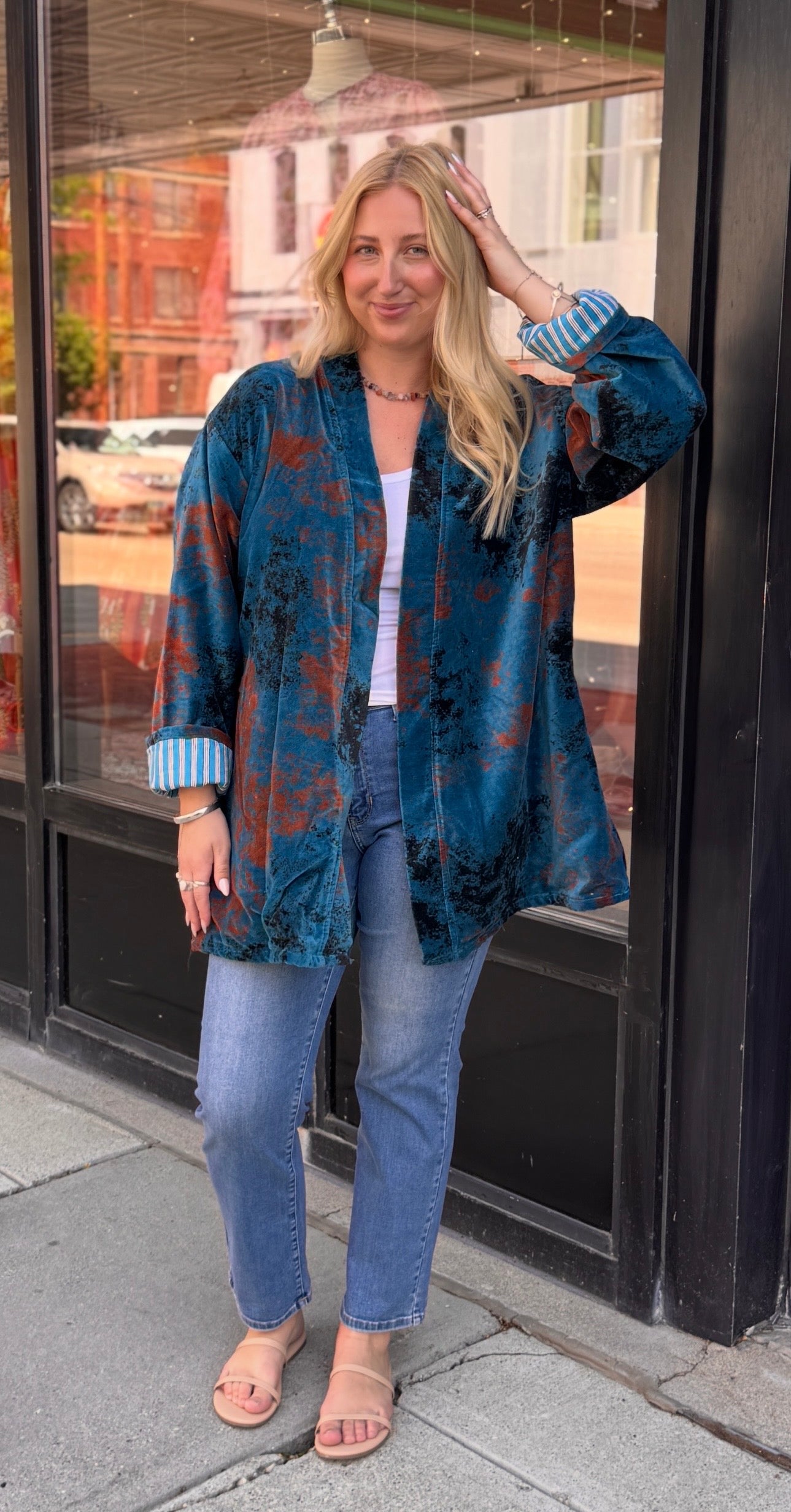 Velvet Blue Free Size Coat