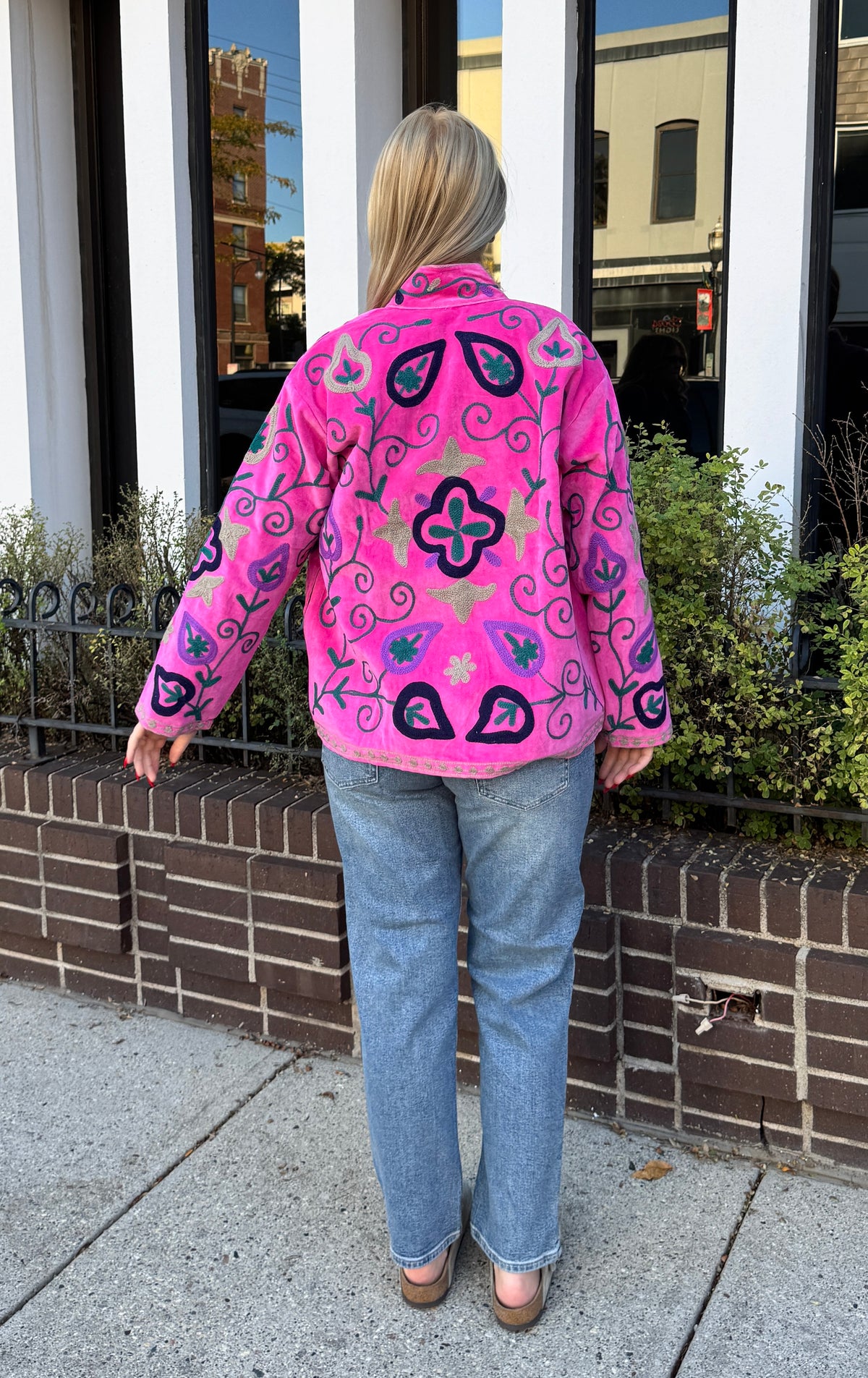 Hot Pink Velvet Embroidered Suzani Jacket Free Size