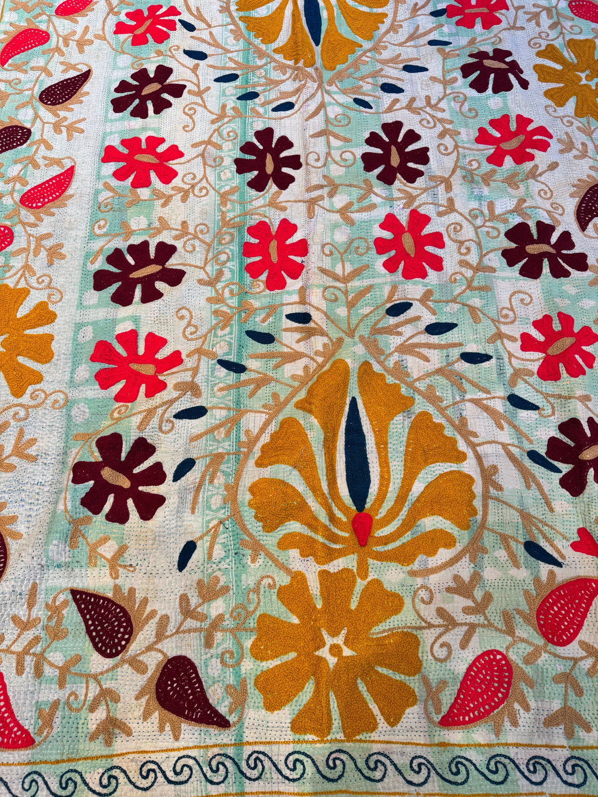 8A. Vintage Kantha Suzani Throw 74" x 60"