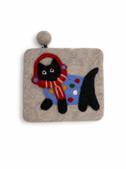 Handmade Felted Wool Polkadot Cat Coin Purse
