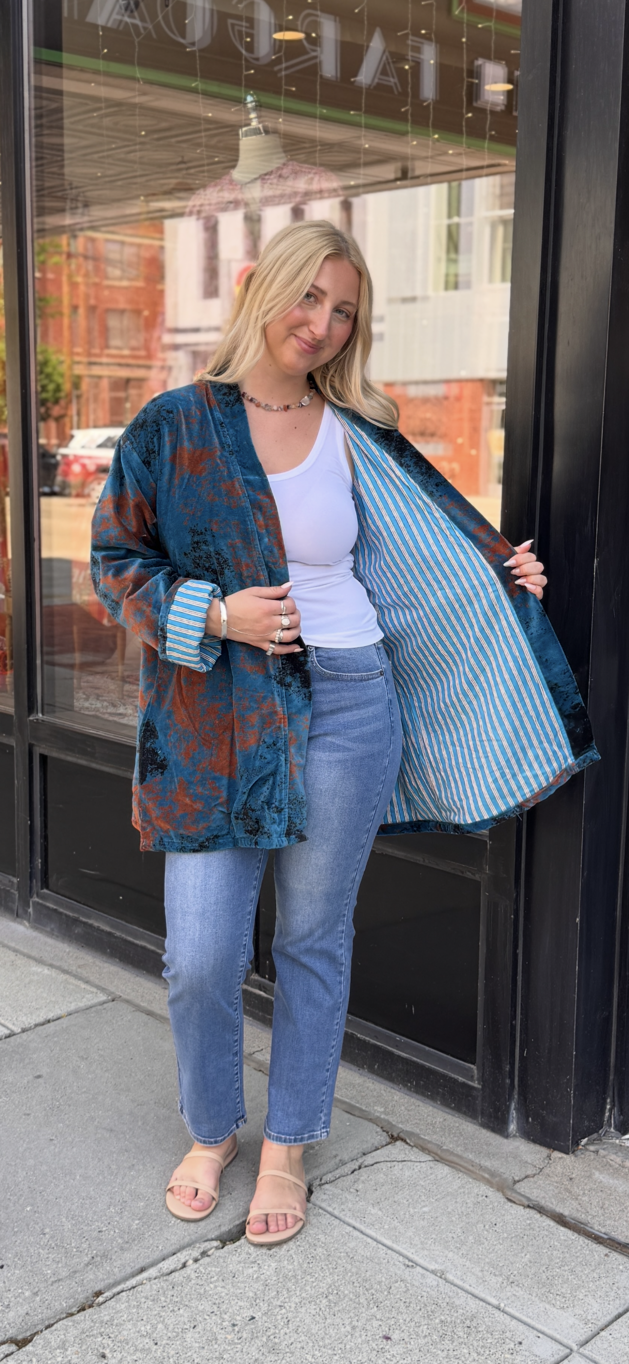 Velvet Blue Free Size Coat