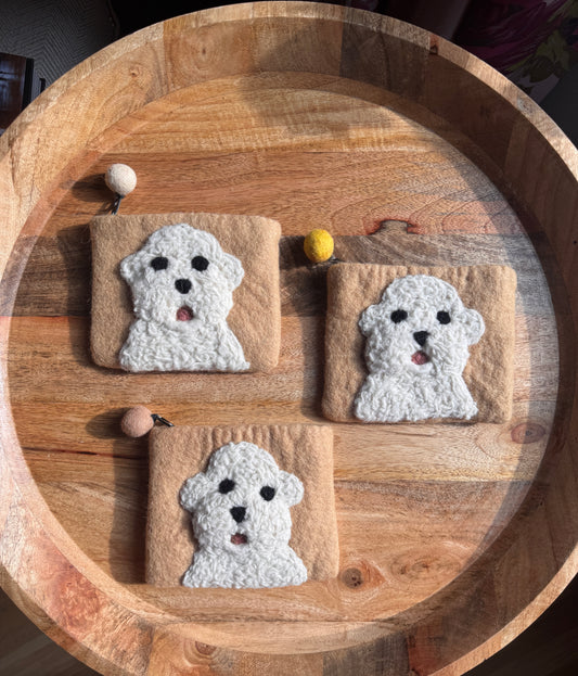 Handmade Felted Wool Dog Coin Zipper Bag