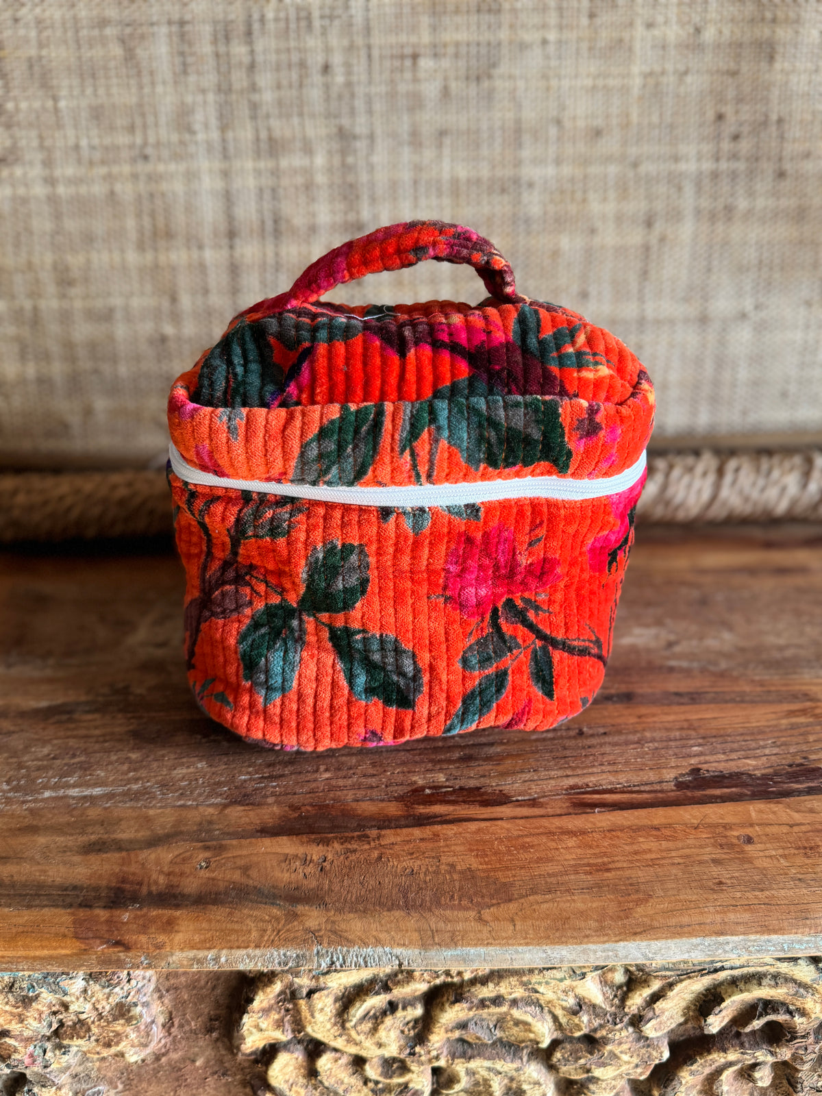 Velvet Makeup Pouch With Handle