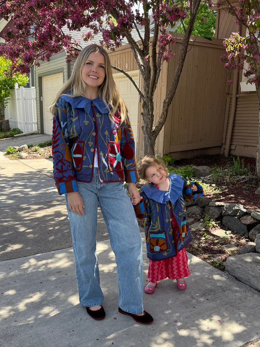 Embroidered Blue Ruffle Jacket